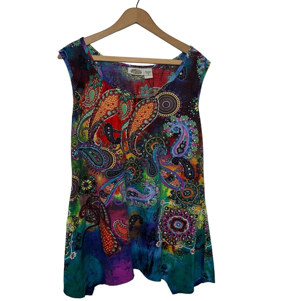 Vintage Y2K Collections Etc Colorful Sleeveless Paisley Sharkbite Boho Tunic Top - Picture 3 of 12